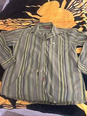 Relaxed Green Striped Men's Button-Down Shirt by Quiksilver